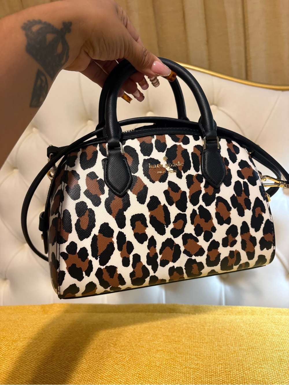 kate spade Leopard-Print Dome Satchel in Black, Brown, White